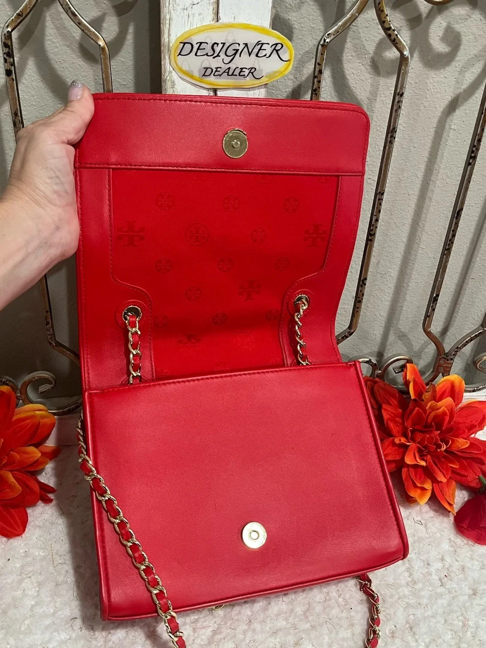 TORY BURCH Alexa Red Quilted Convertible Shoulder Bag